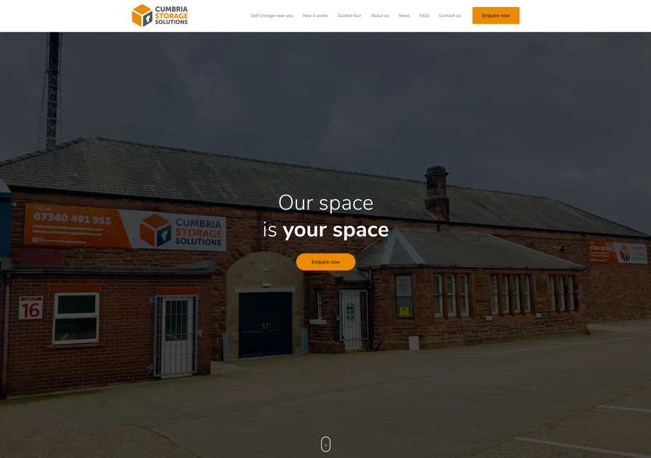 Screenshot of the homepage from the Cumbria Storage Solution jamstack site