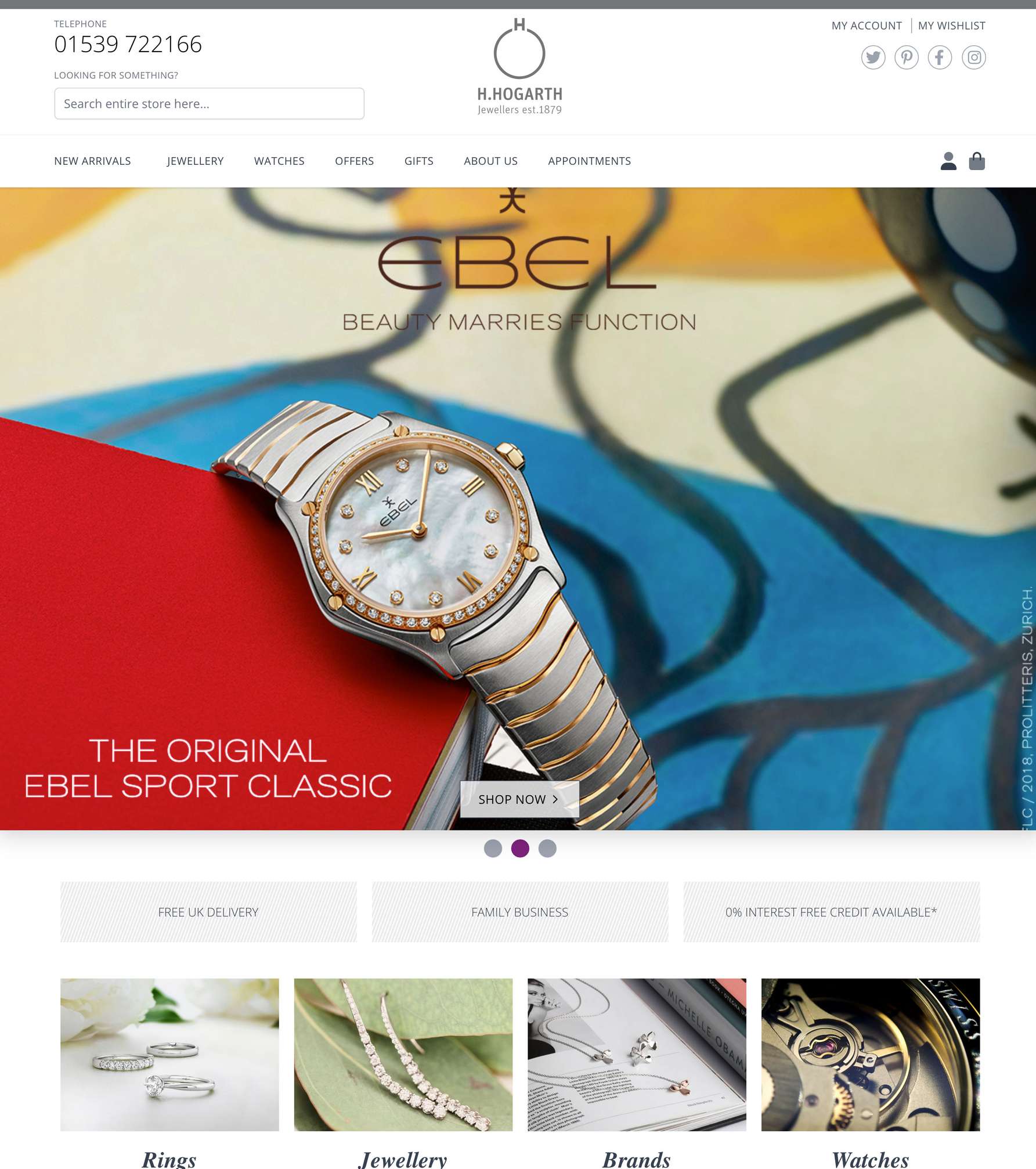 Screenshot taken from the Magento 2 website for H Hogarth. Website design and Magento 2 development by Arrow.