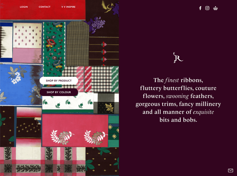 Screenshot of the homepage from the V V Rouleaux